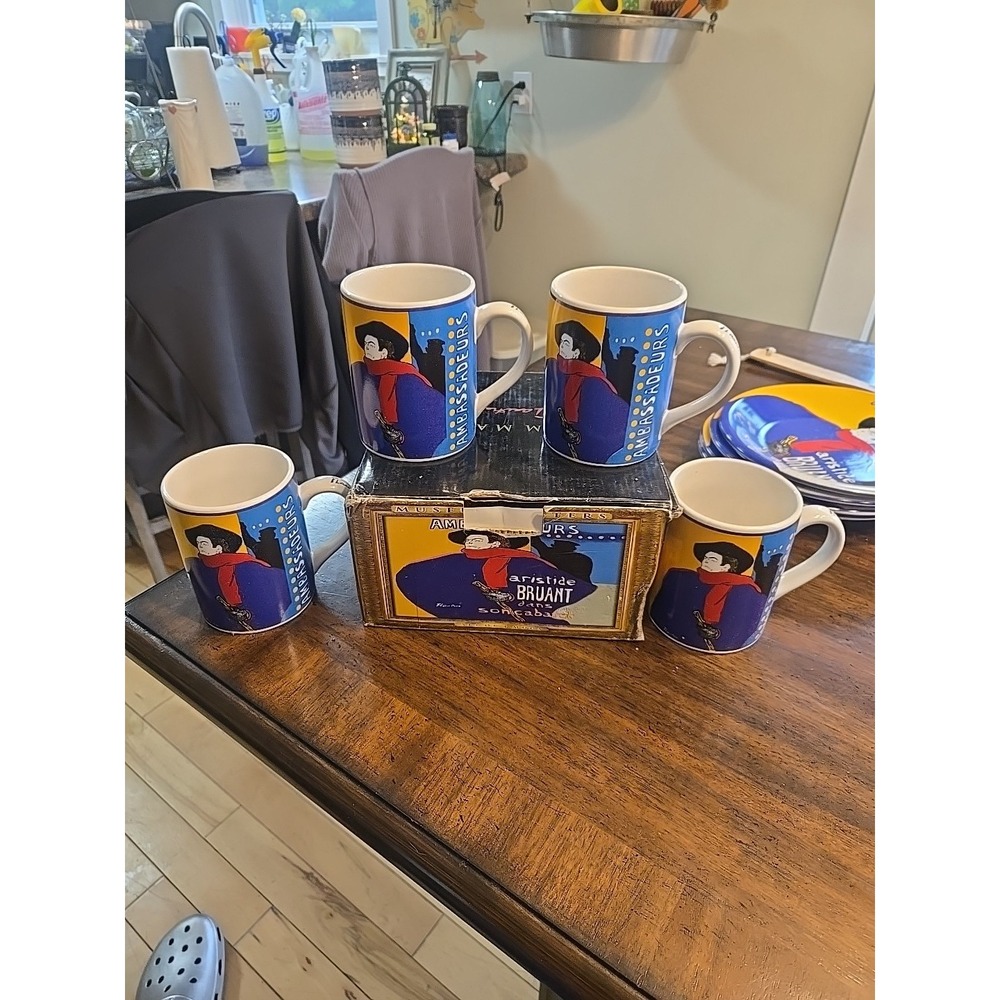 Set Of 4 Ambassaseurs Artist Henri de Toulouse Lautrec Coffee Mugs International